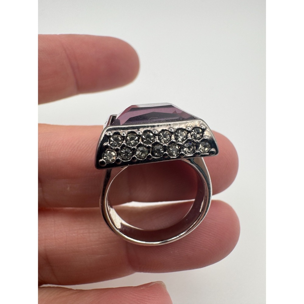 Lia Sophia Ring In The Mix Purple Glass Hematite Stone Cocktail Statement Size 9 - Picture 10 of 11